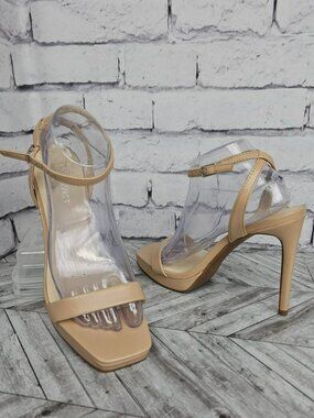 Nine West Womens Beige Ankle Strap High Heel Sandals Womens 8.5 M Stiletto Nude